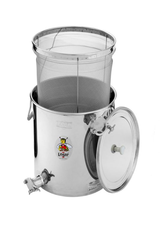 Logar Honey Receiving Sieve Bucket with Fine Sieve, 30 kg, Two Taps